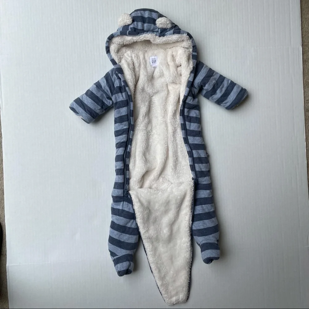 Baby Gap striped‎ snowsuit zipped puffer​​​​​​​